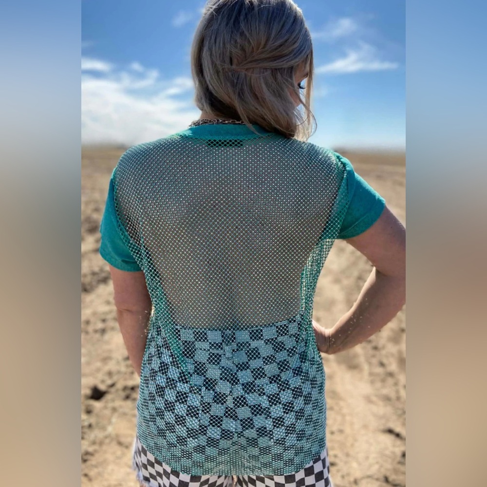 Sterling Kreek Hit the Backroads Rhinestones Mesh Top